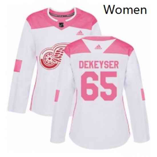 Womens Adidas Detroit Red Wings 65 Danny DeKeyser Authentic WhitePink Fashion NHL Jersey